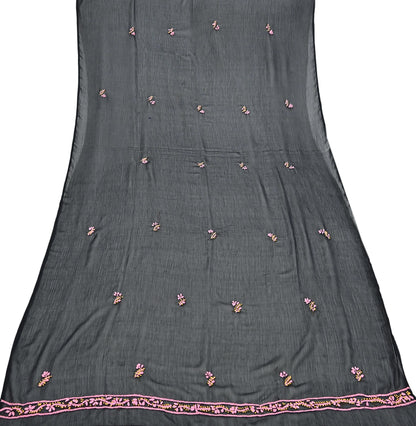 Indian Vintage Dupatta Black Georgette Long Stole Hand Embroidered Chikankari Stole Floral Scarf Scarves