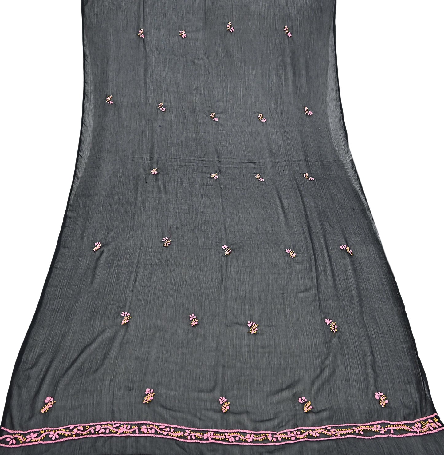 Indian Vintage Dupatta Black Georgette Long Stole Hand Embroidered Chikankari Stole Floral Scarf Scarves