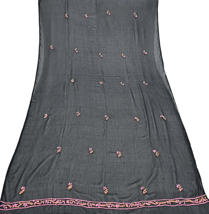 Indian Vintage Dupatta Black Georgette Long Stole Hand Embroidered Chikankari Stole Floral Scarf Scarves