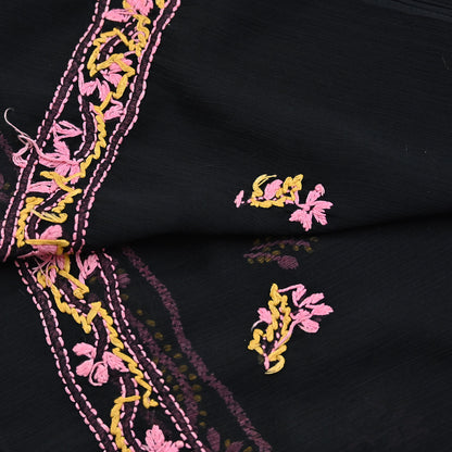 Indian Vintage Dupatta Black Georgette Long Stole Hand Embroidered Chikankari Stole Floral Scarf Scarves