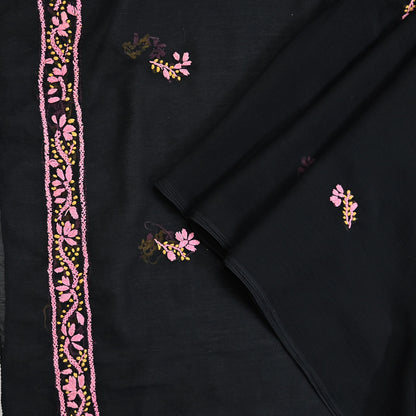 Indian Vintage Dupatta Black Georgette Long Stole Hand Embroidered Chikankari Stole Floral Scarf Scarves
