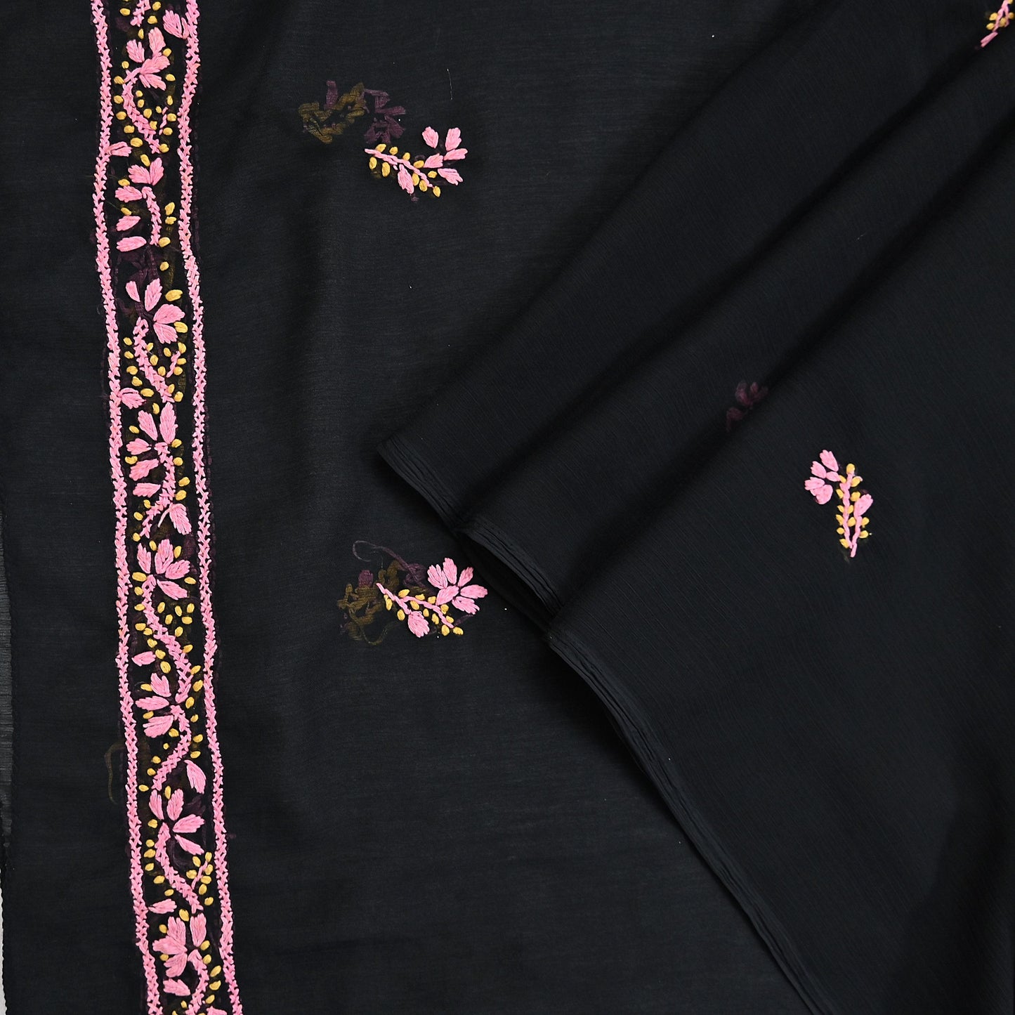 Indian Vintage Dupatta Black Georgette Long Stole Hand Embroidered Chikankari Stole Floral Scarf Scarves