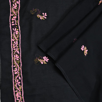 Indian Vintage Dupatta Black Georgette Long Stole Hand Embroidered Chikankari Stole Floral Scarf Scarves