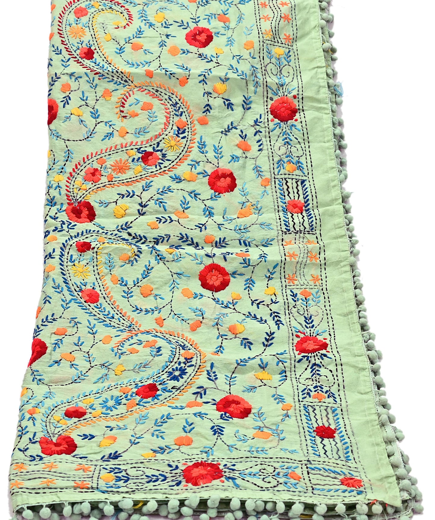 Indian Vintage Dupatta Green Long Stole Chanderi Hand Embroidered Bagh Phulkari Stole Scarves Party wear Veil Hijab Wrap Scarf