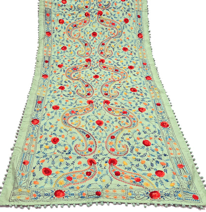 Indian Vintage Dupatta Green Long Stole Chanderi Hand Embroidered Bagh Phulkari Stole Scarves Party wear Veil Hijab Wrap Scarf