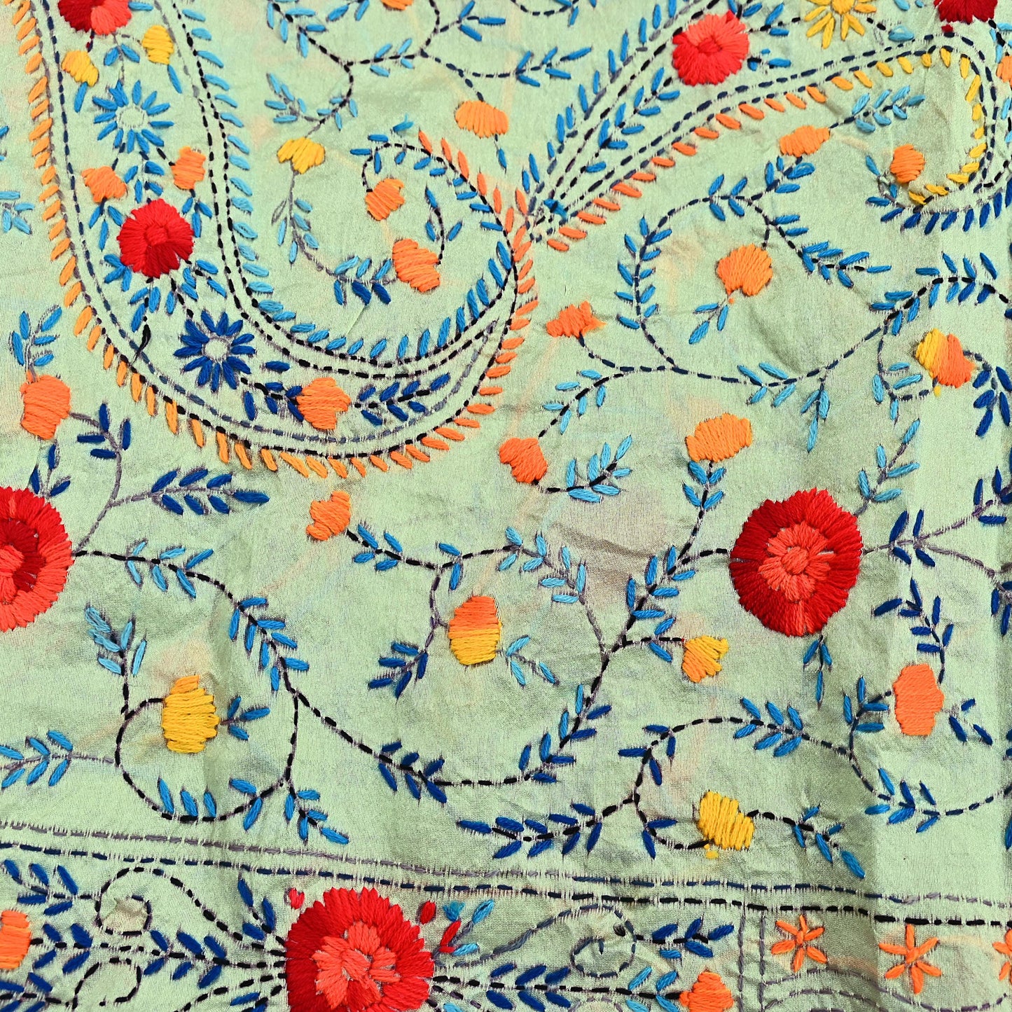 Indian Vintage Dupatta Green Long Stole Chanderi Hand Embroidered Bagh Phulkari Stole Scarves Party wear Veil Hijab Wrap Scarf