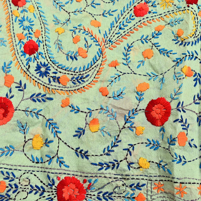Indian Vintage Dupatta Green Long Stole Chanderi Hand Embroidered Bagh Phulkari Stole Scarves Party wear Veil Hijab Wrap Scarf