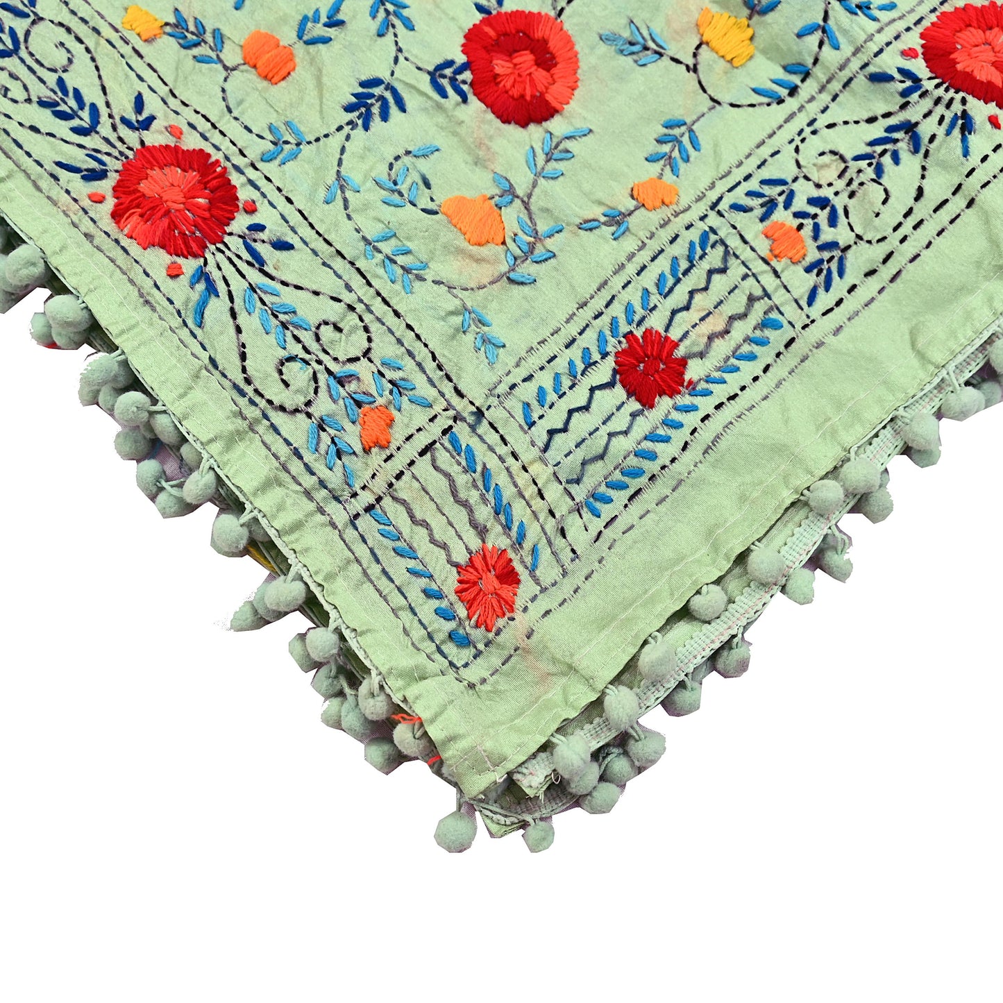Indian Vintage Dupatta Green Long Stole Chanderi Hand Embroidered Bagh Phulkari Stole Scarves Party wear Veil Hijab Wrap Scarf
