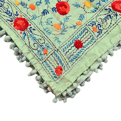 Indian Vintage Dupatta Green Long Stole Chanderi Hand Embroidered Bagh Phulkari Stole Scarves Party wear Veil Hijab Wrap Scarf
