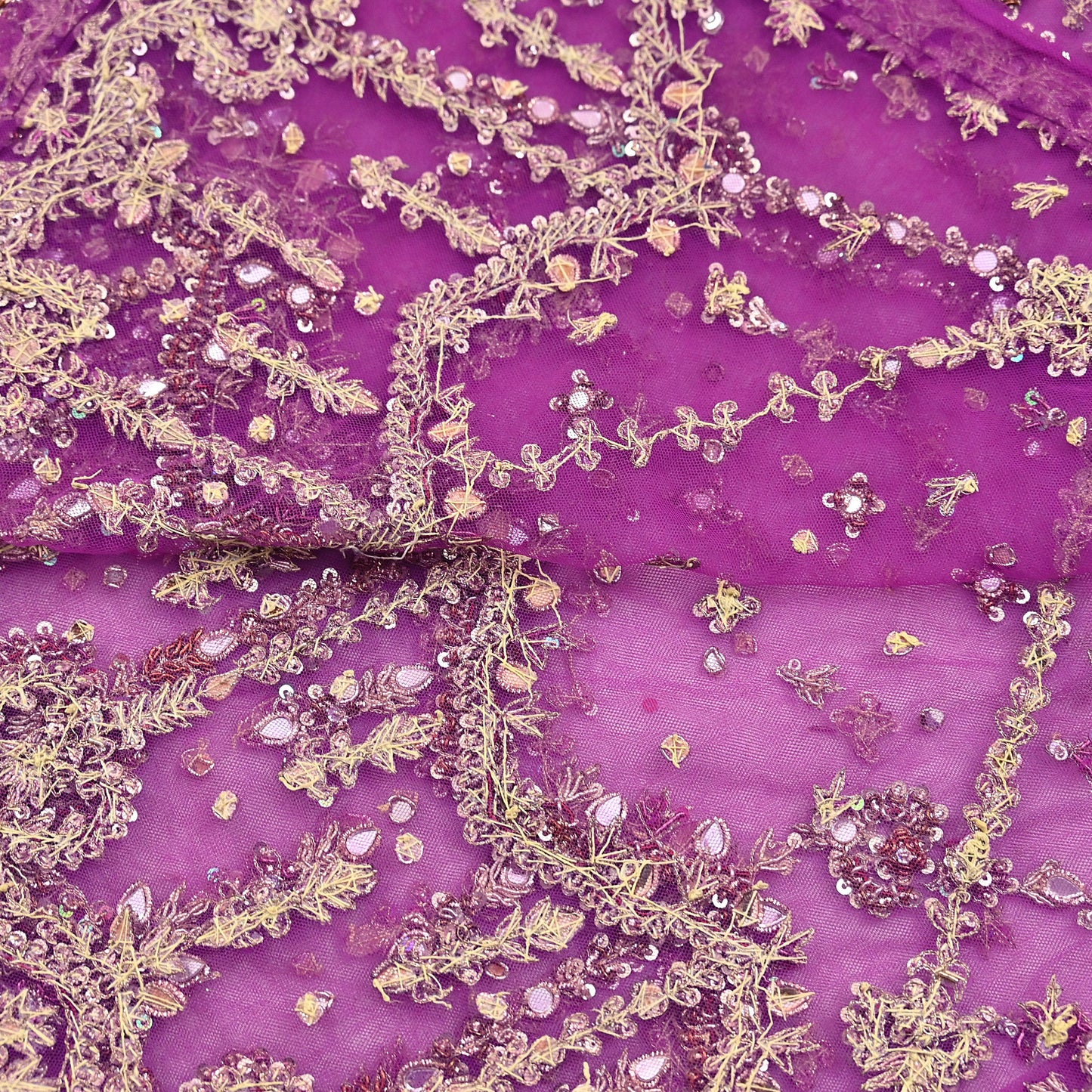 Indian Vintage Heavy Bridal Dupatta Purple Net Mesh Long Stole Hand Embroidered Scarves Golden Zardozi Dabka Zari Wedding Veil Hijab