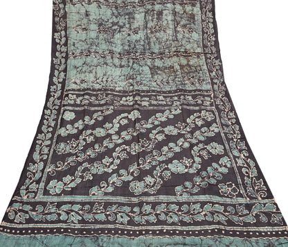 Vintage Brown & Green Pure Khadi Silk Saree 5Yd Handloom batik Indian Sari Soft Fabric Sustainable Craft Textile Boho Dressmaking Material
