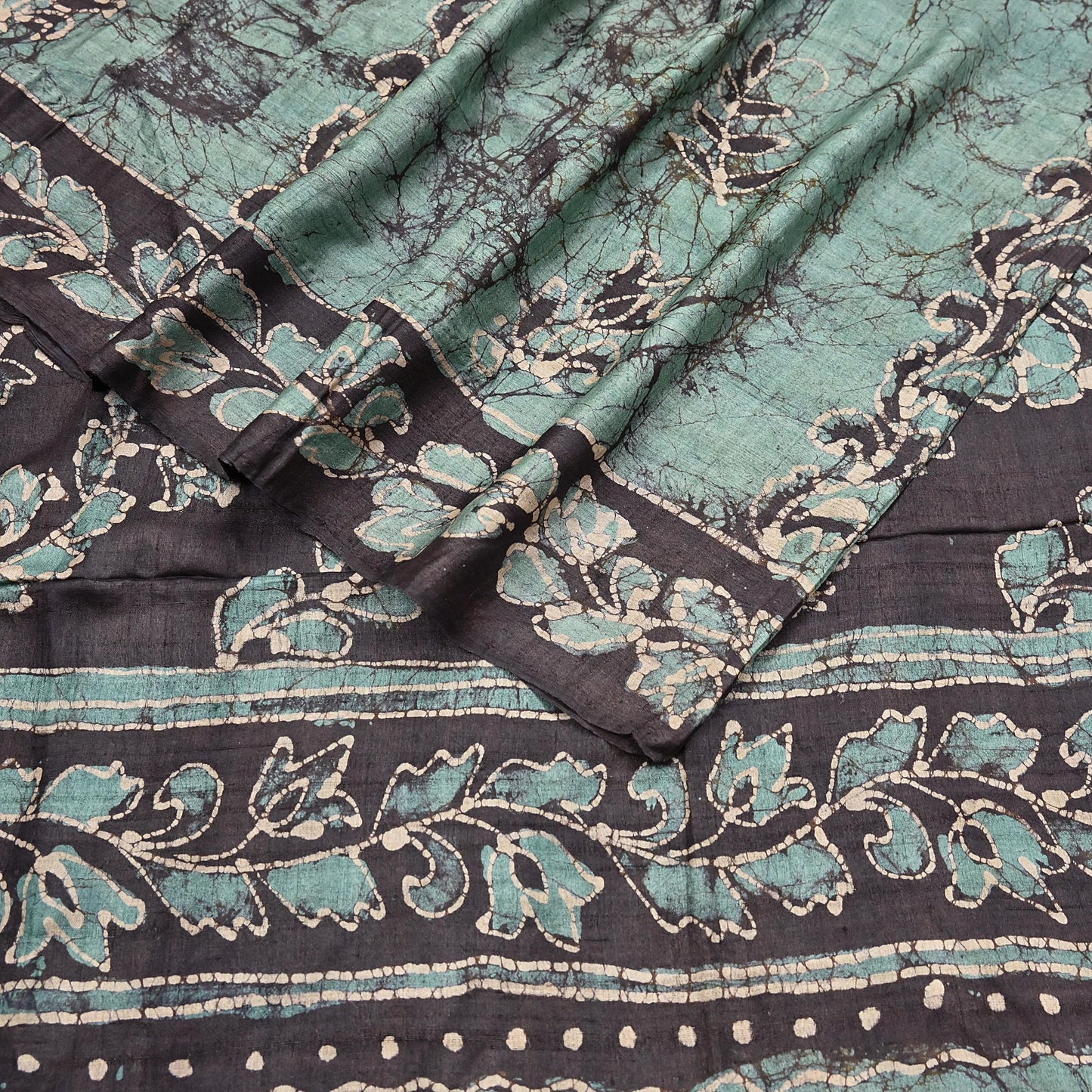 Vintage Brown & Green Pure Khadi Silk Saree 5Yd Handloom batik Indian Sari Soft Fabric Sustainable Craft Textile Boho Dressmaking Material