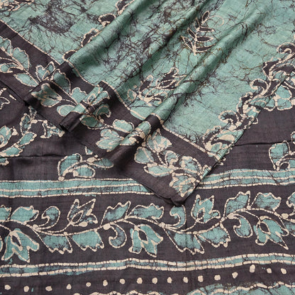 Vintage Brown & Green Pure Khadi Silk Saree 5Yd Handloom batik Indian Sari Soft Fabric Sustainable Craft Textile Boho Dressmaking Material