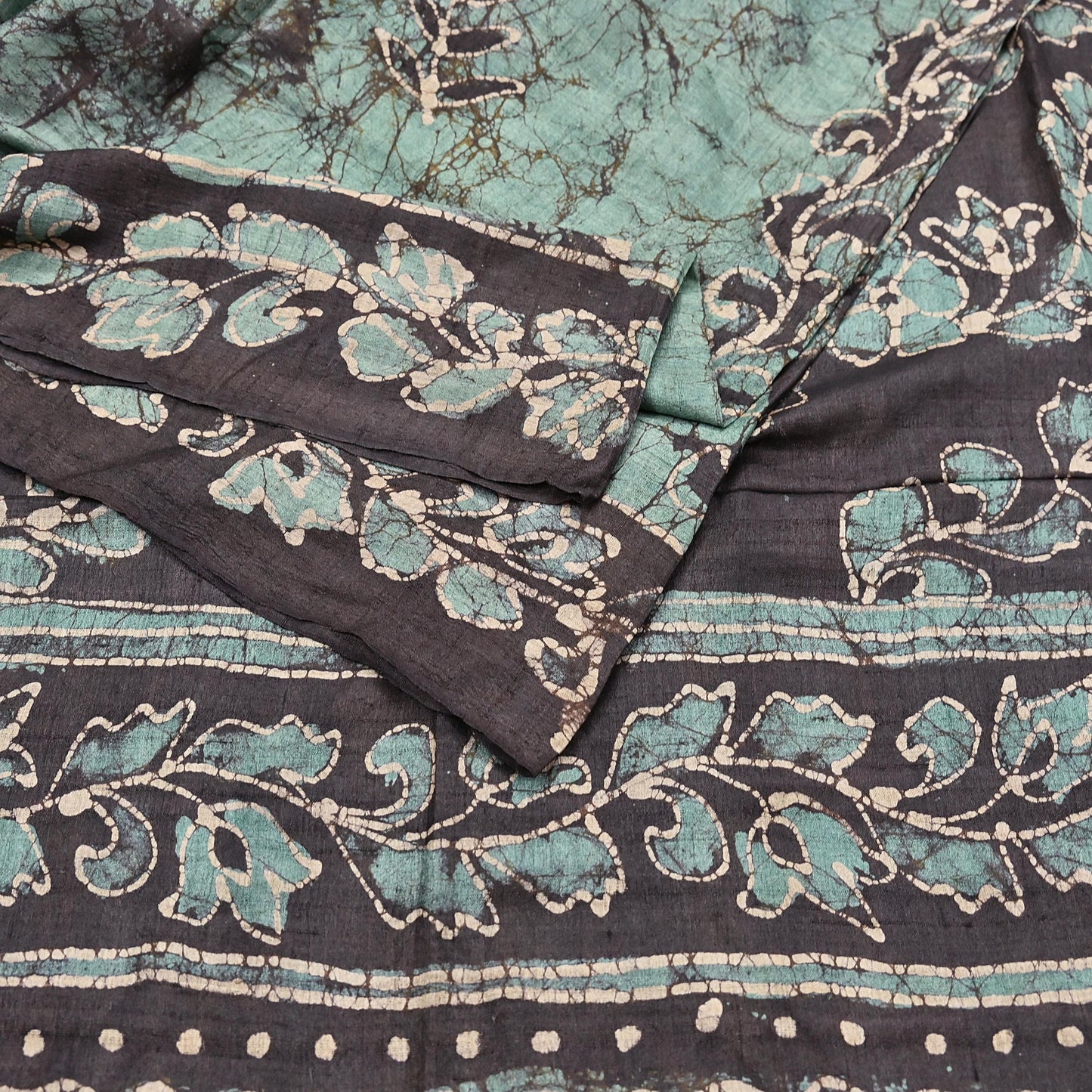 Vintage Brown & Green Pure Khadi Silk Saree 5Yd Handloom batik Indian Sari Soft Fabric Sustainable Craft Textile Boho Dressmaking Material