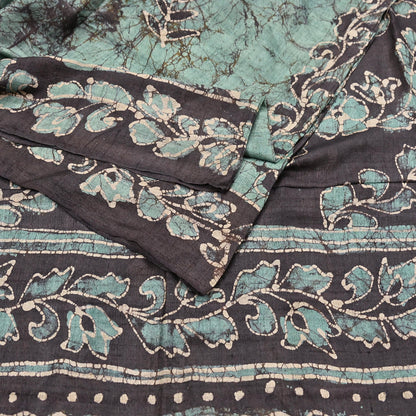 Vintage Brown & Green Pure Khadi Silk Saree 5Yd Handloom batik Indian Sari Soft Fabric Sustainable Craft Textile Boho Dressmaking Material