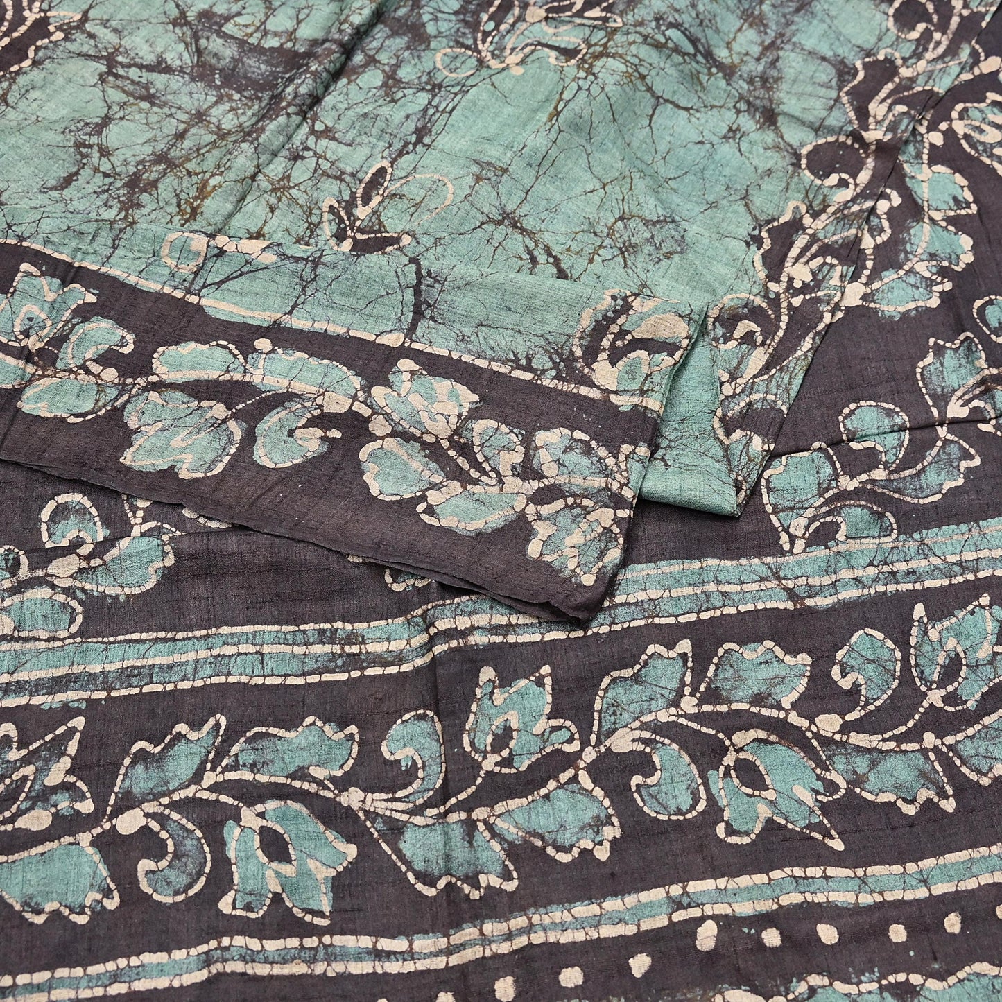 Vintage Brown & Green Pure Khadi Silk Saree 5Yd Handloom batik Indian Sari Soft Fabric Sustainable Craft Textile Boho Dressmaking Material