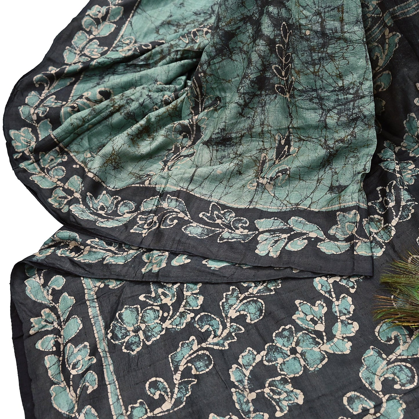 Vintage Brown & Green Pure Khadi Silk Saree 5Yd Handloom batik Indian Sari Soft Fabric Sustainable Craft Textile Boho Dressmaking Material