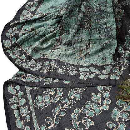 Vintage Brown & Green Pure Khadi Silk Saree 5Yd Handloom batik Indian Sari Soft Fabric Sustainable Craft Textile Boho Dressmaking Material