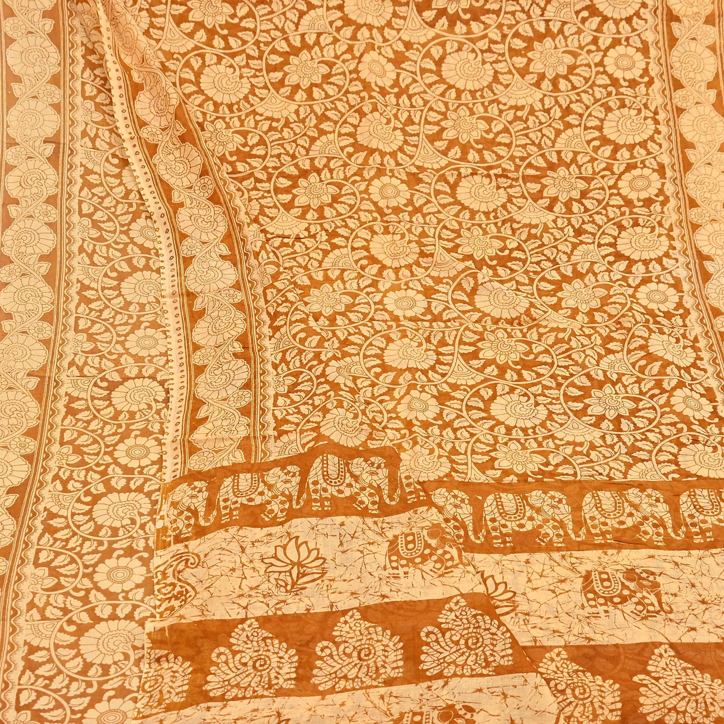 Indian Vintage Sari Batik Printed Pure Cotton Saree Craft Fabric 5Yd Sewing Soft Sarong Wrap Boho Dress Making Quilting
