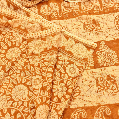 Indian Vintage Sari Batik Printed Pure Cotton Saree Craft Fabric 5Yd Sewing Soft Sarong Wrap Boho Dress Making Quilting
