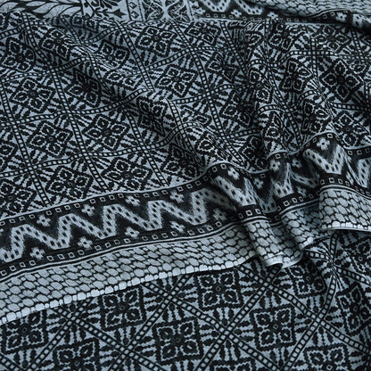 Indian Vintage Black & Gray Saree Printed Pure Cotton Indian Sari Craft Fabric 5Yd Sewing Soft Sarong Wrap Boho Floral Quilting Crafting