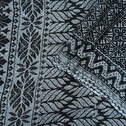 Indian Vintage Black & Gray Saree Printed Pure Cotton Indian Sari Craft Fabric 5Yd Sewing Soft Sarong Wrap Boho Floral Quilting Crafting