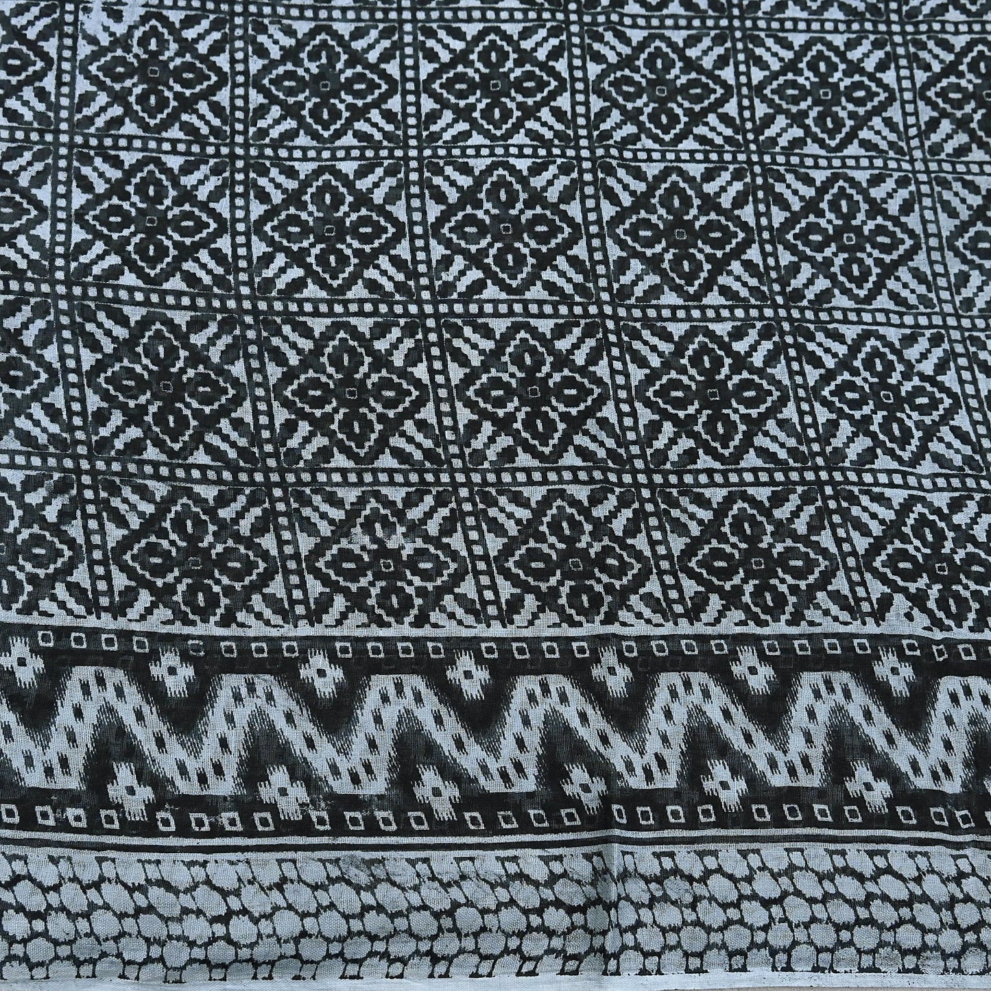 Indian Vintage Black & Gray Saree Printed Pure Cotton Indian Sari Craft Fabric 5Yd Sewing Soft Sarong Wrap Boho Floral Quilting Crafting