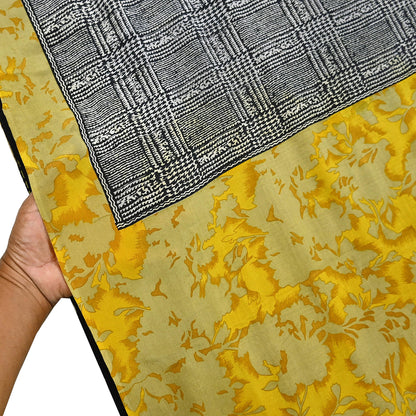 Indian Vintage Gray & Black Saree Pure Crepe Silk Printed Sari Craft Fabric 5yd Sewing Soft Wrap Dress making Crafting Quilting