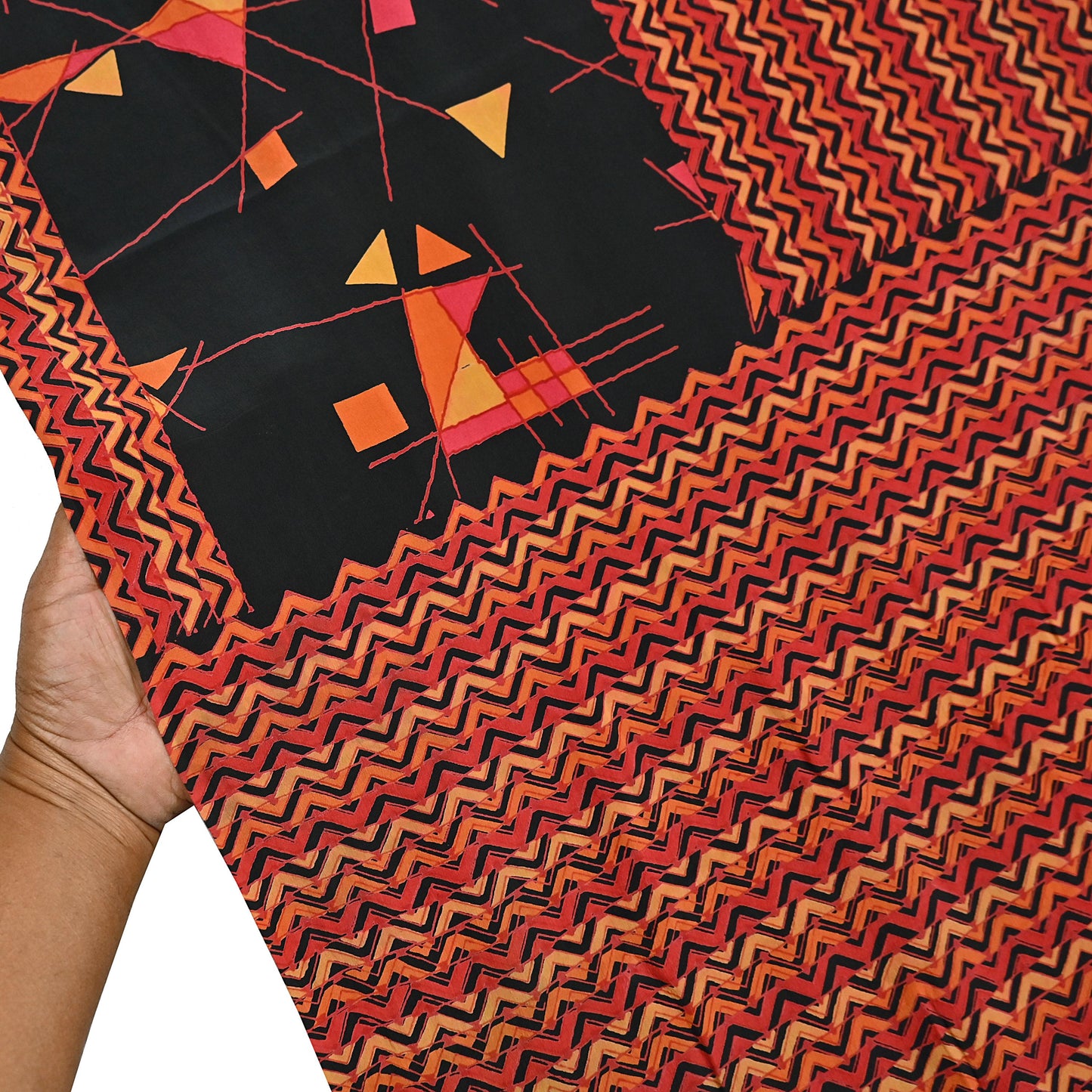 Indian Vintage Sari Black & Red Pure Crepe Silk Block Printed Sarees 5yd Sewing Floral Soft Craft Fabric Wrap Dress making Crafting Quilting