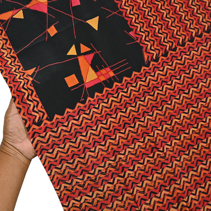 Indian Vintage Sari Black & Red Pure Crepe Silk Block Printed Sarees 5yd Sewing Floral Soft Craft Fabric Wrap Dress making Crafting Quilting