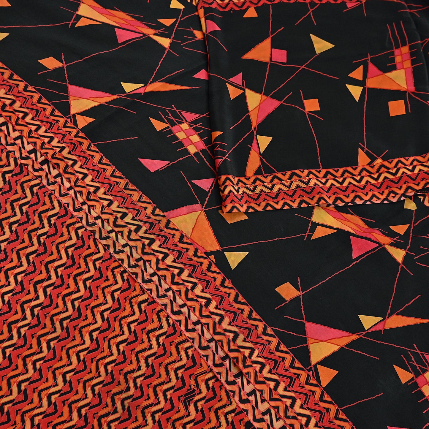 Indian Vintage Sari Black & Red Pure Crepe Silk Block Printed Sarees 5yd Sewing Floral Soft Craft Fabric Wrap Dress making Crafting Quilting