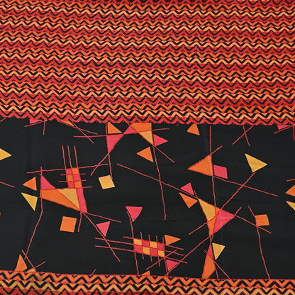 Indian Vintage Sari Black & Red Pure Crepe Silk Block Printed Sarees 5yd Sewing Floral Soft Craft Fabric Wrap Dress making Crafting Quilting