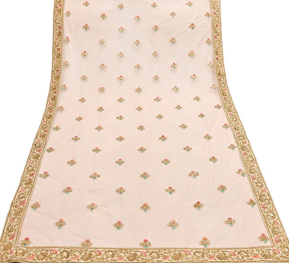 Pre-Owned Abu Jani Beige & Peach Raw Silk Bridal Lehenga 3pc Set, Hand Embroidered Couture Outfit, Designer Wedding Lehenga with Dupatta