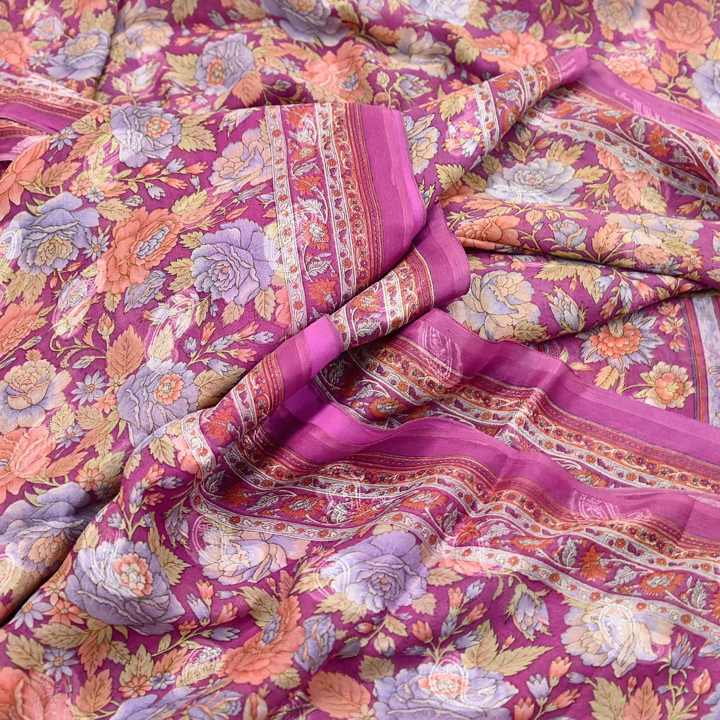 Indian Vintage Sari Pink 100% Pure Silk Printed Saree Craft Fabric 6yd Sewing Dress Making Soft Wrap Quilting Crafting Upcycle