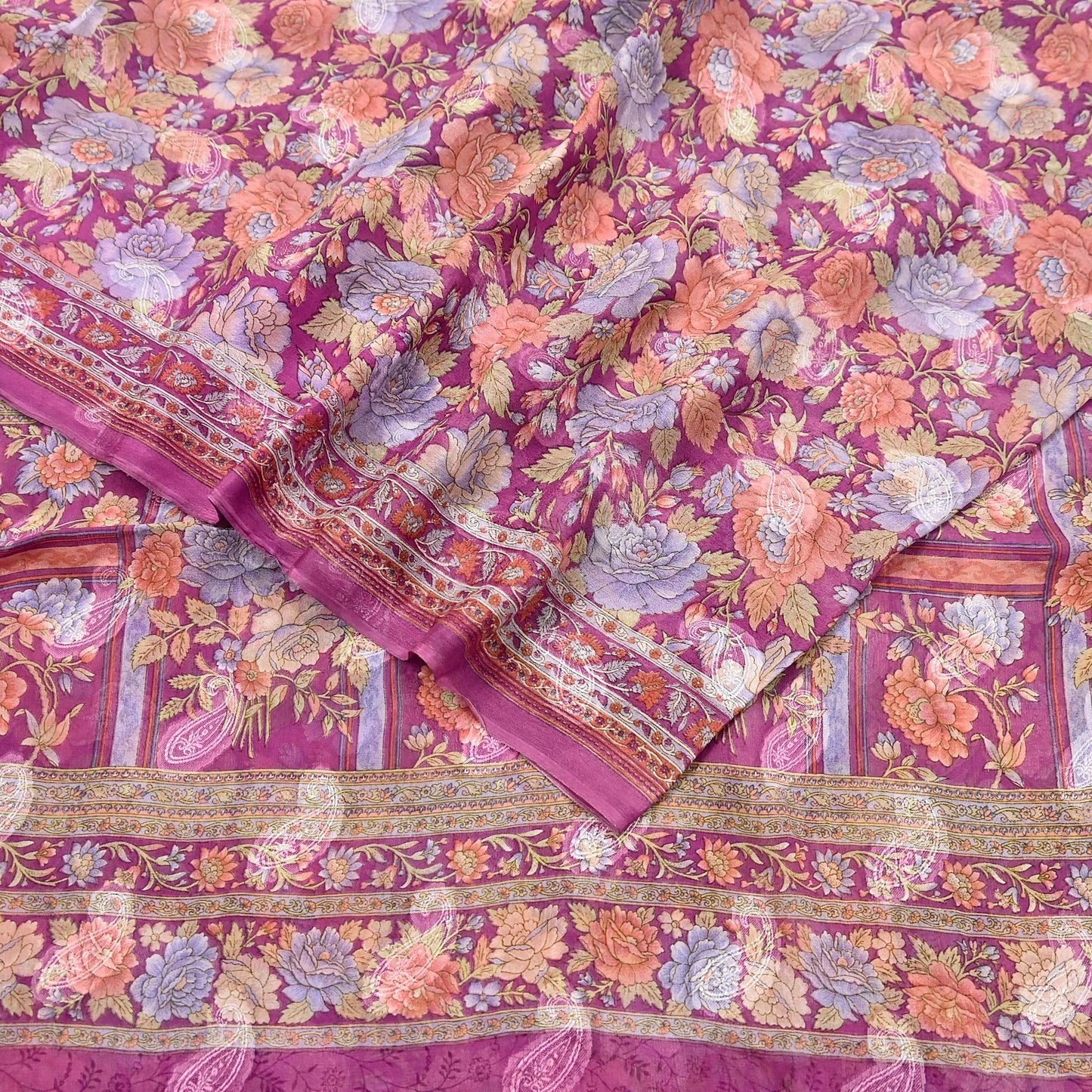 Indian Vintage Sari Pink 100% Pure Silk Printed Saree Craft Fabric 6yd Sewing Dress Making Soft Wrap Quilting Crafting Upcycle