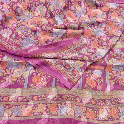 Indian Vintage Sari Pink 100% Pure Silk Printed Saree Craft Fabric 6yd Sewing Dress Making Soft Wrap Quilting Crafting Upcycle