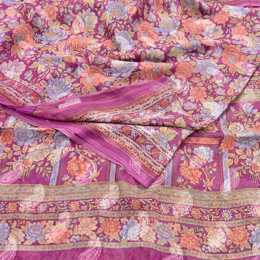 Indian Vintage Sari Pink 100% Pure Silk Printed Saree Craft Fabric 6yd Sewing Dress Making Soft Wrap Quilting Crafting Upcycle