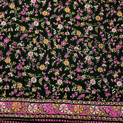 Indian Vintage Red & Black Pure Silk Printed Saree 5 Yards Soft Floral Fabric for Dressmaking, Quilting, Crafting, Sewing, Dress Making