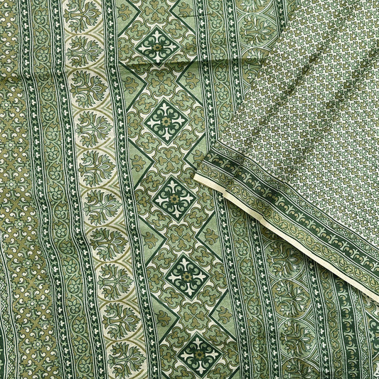 Indian Vintage Ivory & Green Saree Pure Silk Printed Sari 5yd Sewing Craft Fabric Dress Making Soft Crafting Quilting Quilting Upcycle