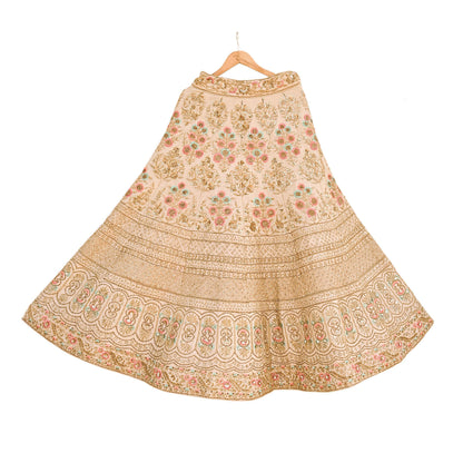 Pre-Owned Abu Jani Beige Raw Silk Skirt, Hand Embroidered Couture Lehenga, Designer Indian Wedding Outfit, Festive Luxury Wear