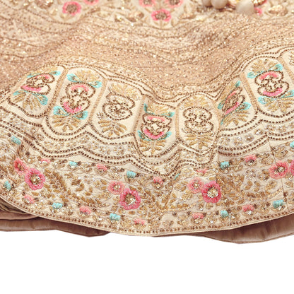 Pre-Owned Abu Jani Beige Raw Silk Skirt, Hand Embroidered Couture Lehenga, Designer Indian Wedding Outfit, Festive Luxury Wear