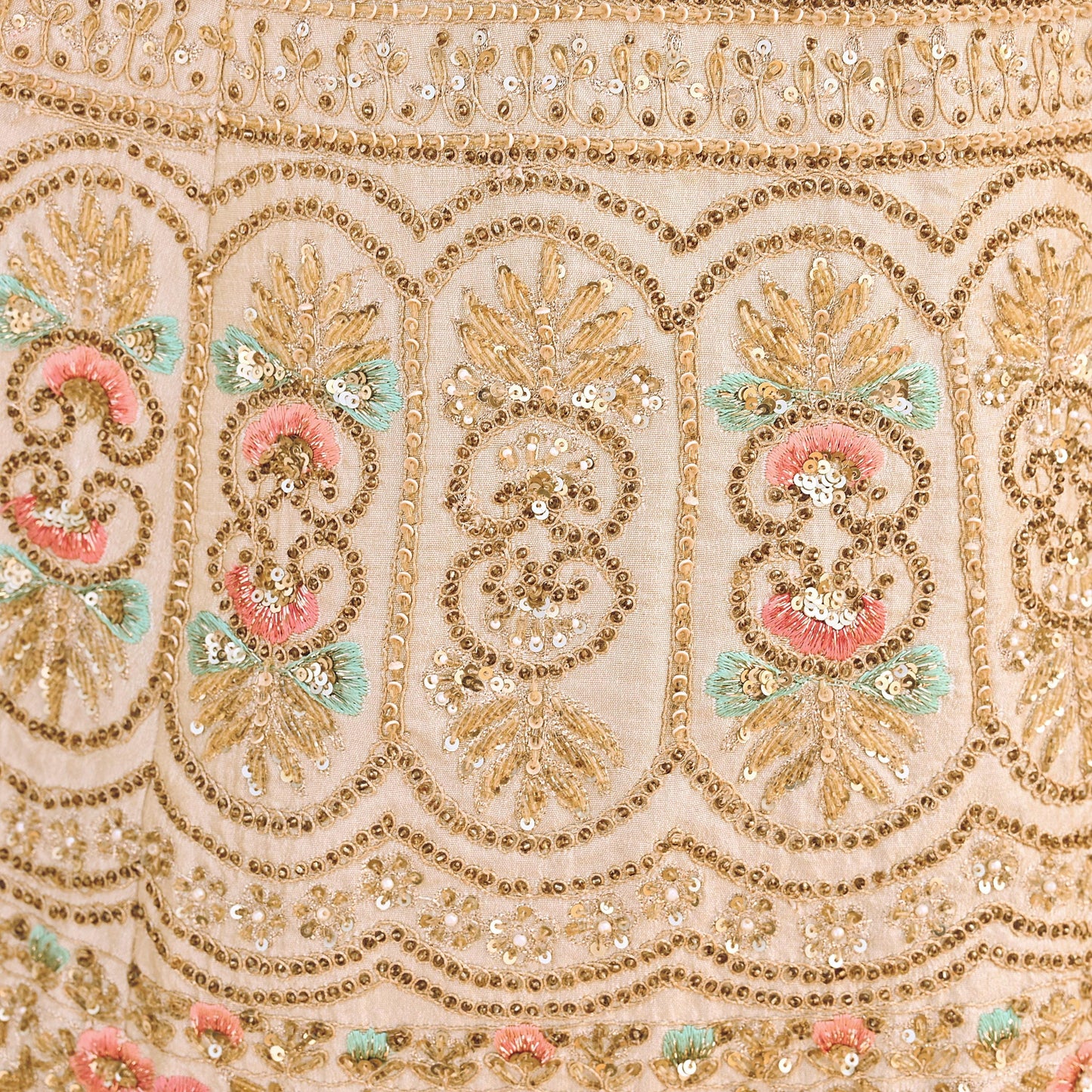 Pre-Owned Abu Jani Beige Raw Silk Skirt, Hand Embroidered Couture Lehenga, Designer Indian Wedding Outfit, Festive Luxury Wear