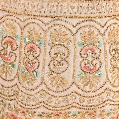 Pre-Owned Abu Jani Beige Raw Silk Skirt, Hand Embroidered Couture Lehenga, Designer Indian Wedding Outfit, Festive Luxury Wear