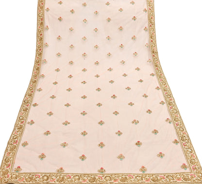 Indian Designer Abu Jani Dupatta Peach Net Mesh Hand Embroidered Mirror Bridal Veil Preowned Heavy Scarf
