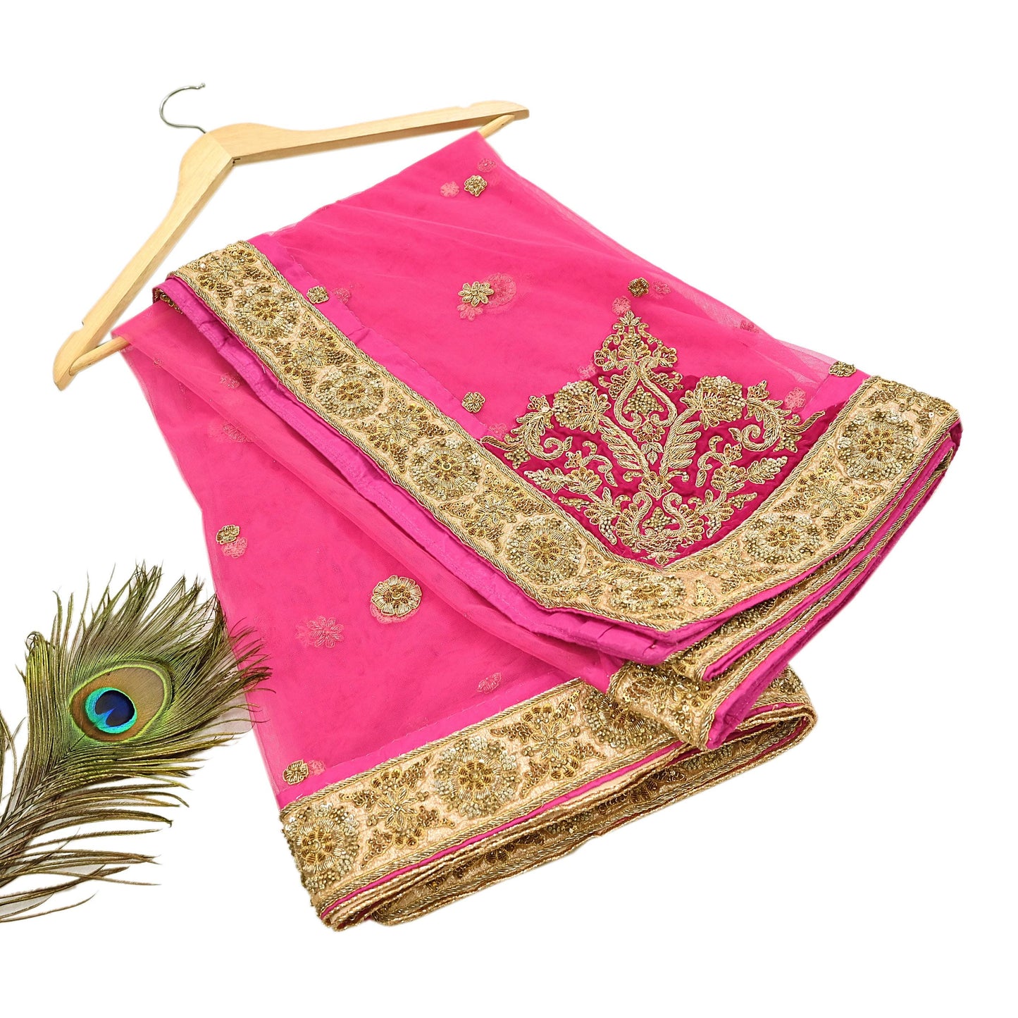 Indian Vintage Heavy Wedding pink Net/Mesh/ Velvet Hand Embroidered Dupatta Designer By Manish Malhotra Bridal Wear Zardozi Veil Hijab