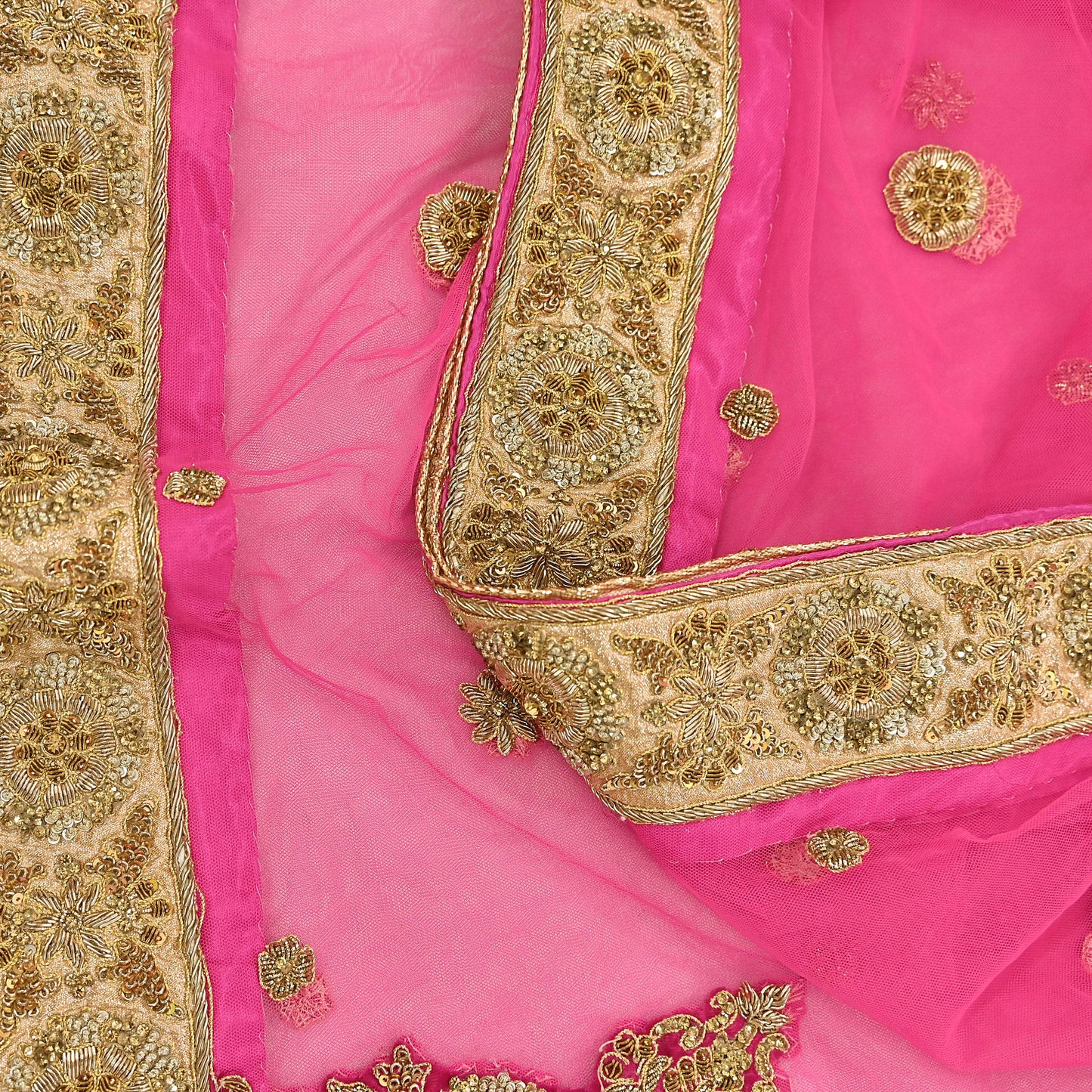 Indian Vintage Heavy Wedding pink Net/Mesh/ Velvet Hand Embroidered Dupatta Designer By Manish Malhotra Bridal Wear Zardozi Veil Hijab