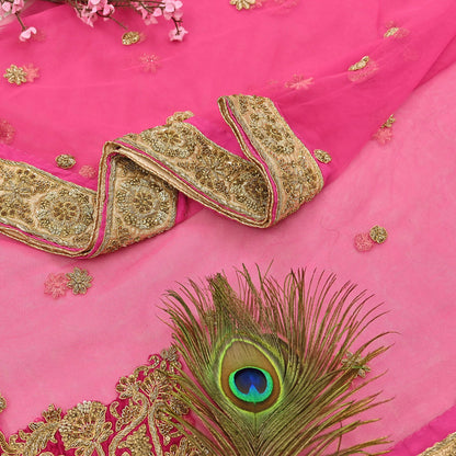 Indian Vintage Heavy Wedding pink Net/Mesh/ Velvet Hand Embroidered Dupatta Designer By Manish Malhotra Bridal Wear Zardozi Veil Hijab