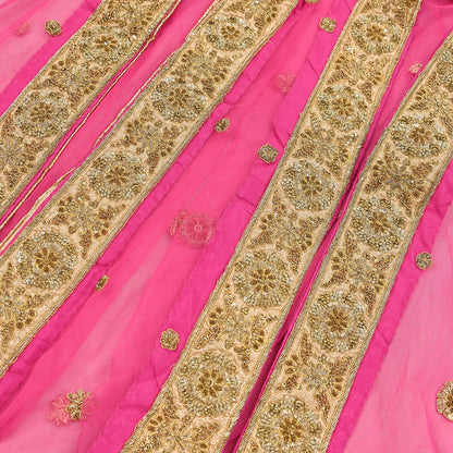 Indian Vintage Heavy Wedding pink Net/Mesh/ Velvet Hand Embroidered Dupatta Designer By Manish Malhotra Bridal Wear Zardozi Veil Hijab