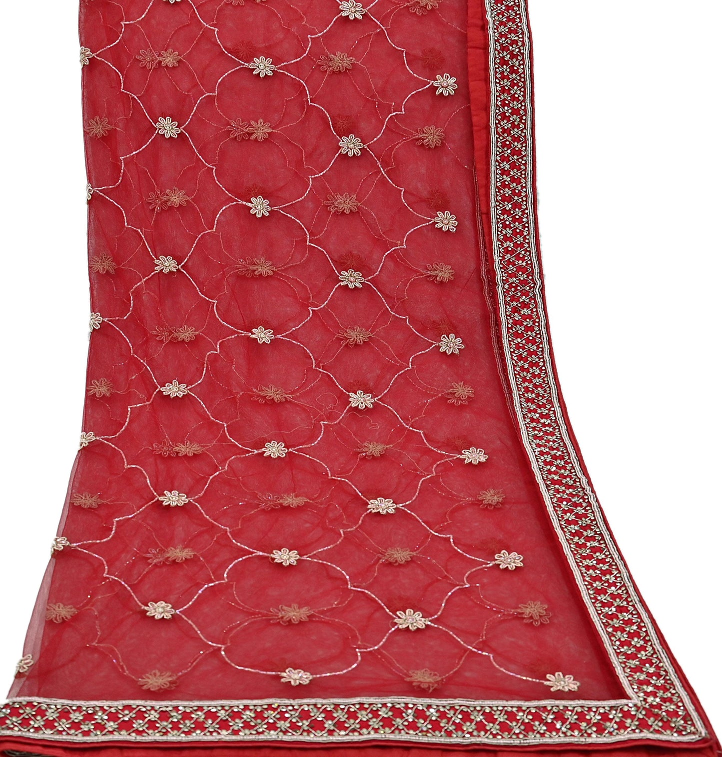 Indian Vintage Heavy Wedding Red Net/Mesh/ Velvet Hand Embroidered Dupatta Designer By Anamika Khanna Bridal Wear Dabka Zardozi Veil Hijab