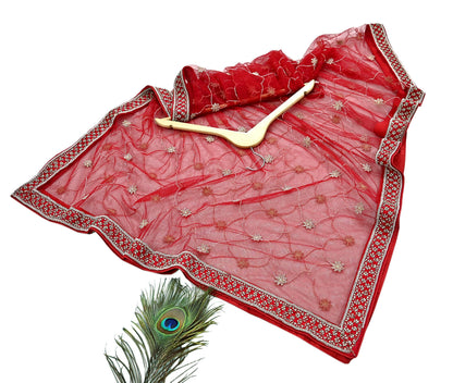 Indian Vintage Heavy Wedding Red Net/Mesh/ Velvet Hand Embroidered Dupatta Designer By Anamika Khanna Bridal Wear Dabka Zardozi Veil Hijab